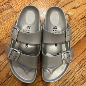 Brand new silver plastic Birkenstocks